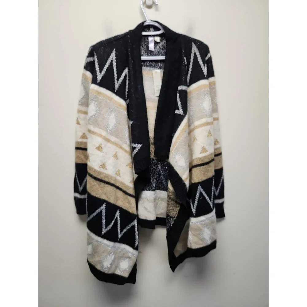 Alya Francescas Open Cape Drape Sweater‎ Black Boho Minimalist Shimmer Small New